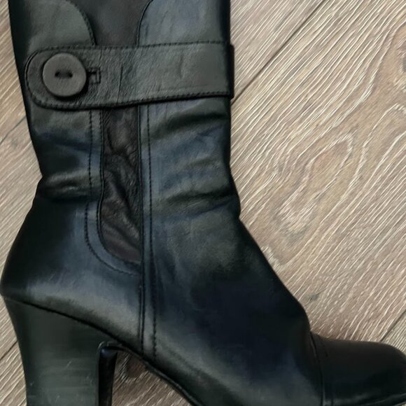 Born Black Crown Pratt Mid-Calf Block Heel Leather Side Zip Boots Size 8.5 - Picture 6 of 16